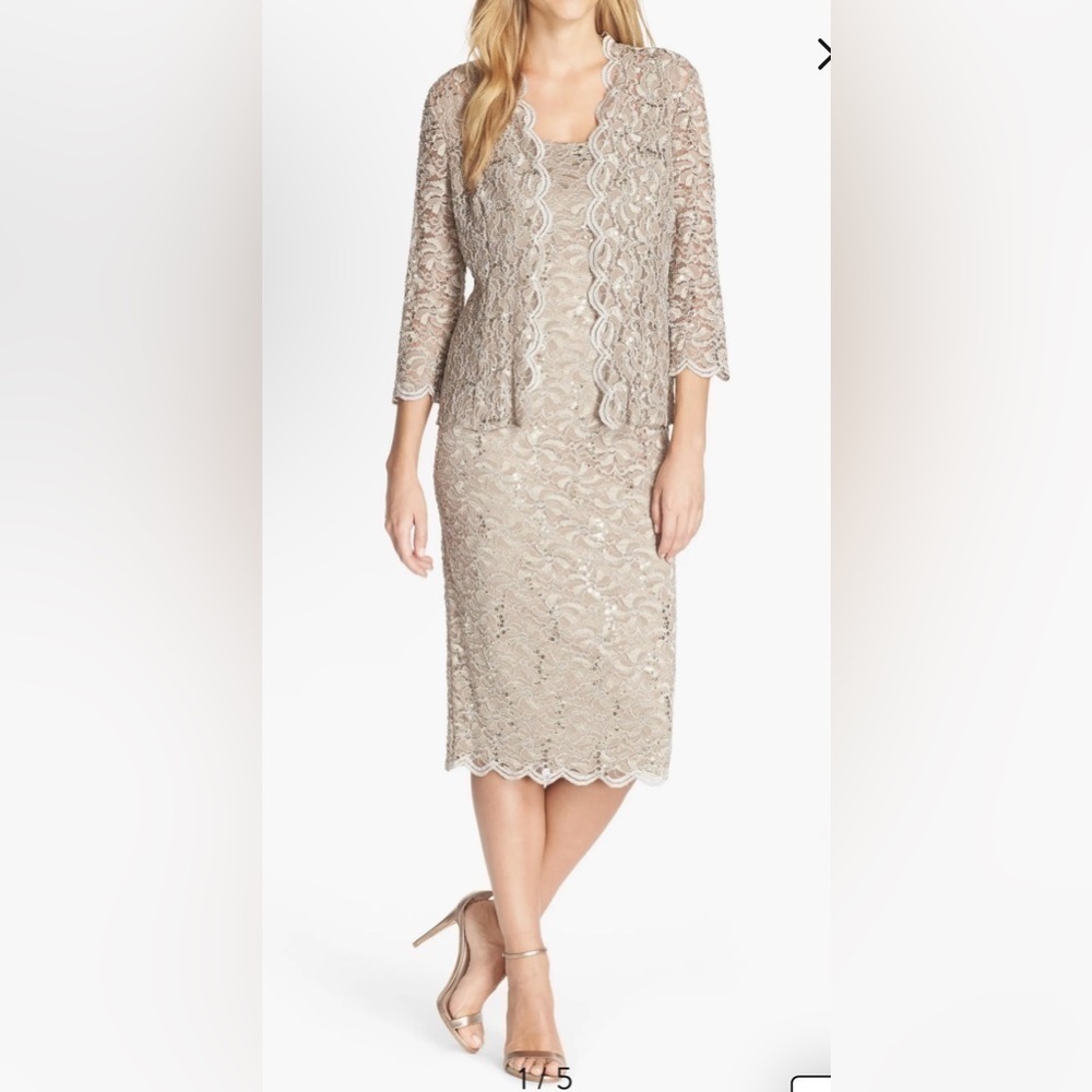SLNY Lace Cocktail Dress with Jacket
